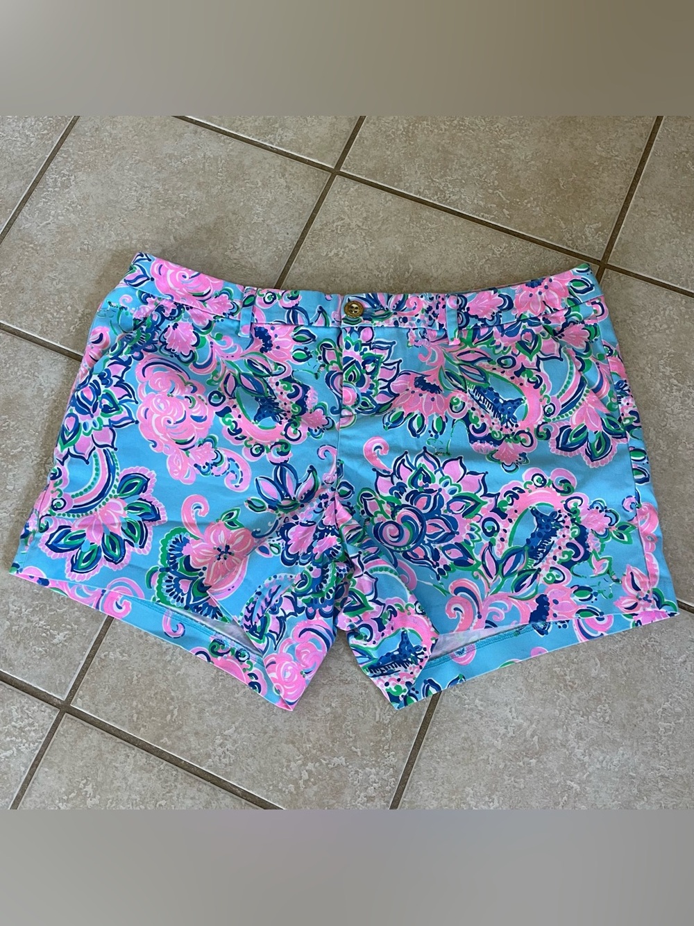Lilly Pulitzer Callahan Stretch Shorts Paisley Floral Cotton Blue Pink Size 16